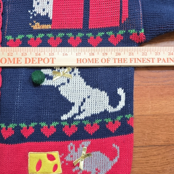 Vintage 90s Ugly Christmas Instarsia Knit Cat Cardigan Sweater Granny Festive L - Picture 11 of 16
